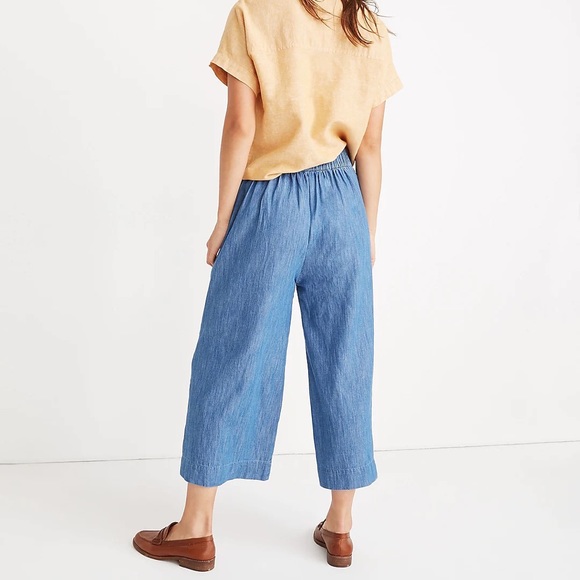 Madewell Chambray Huston Soft Denim Pull on Crop High Rise Wide Leg Pants - Picture 6 of 8